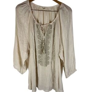 Anthropologie Solitaire Peasant Flowy‎ Shirt Size 3X Embroidered and Sparkly